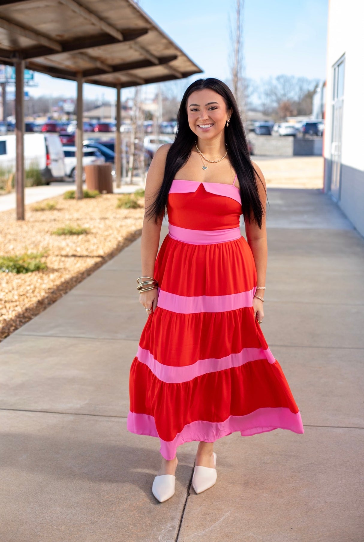 Contrast Tiered Midi Dress