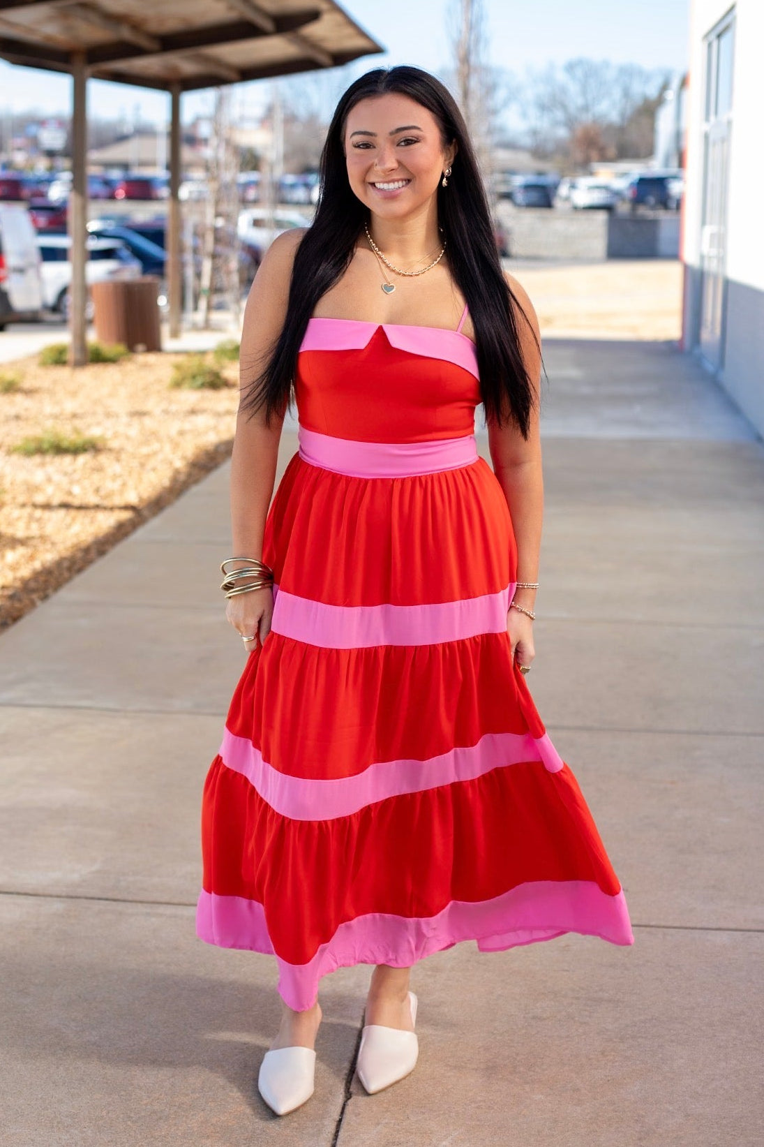 Contrast Tiered Midi Dress