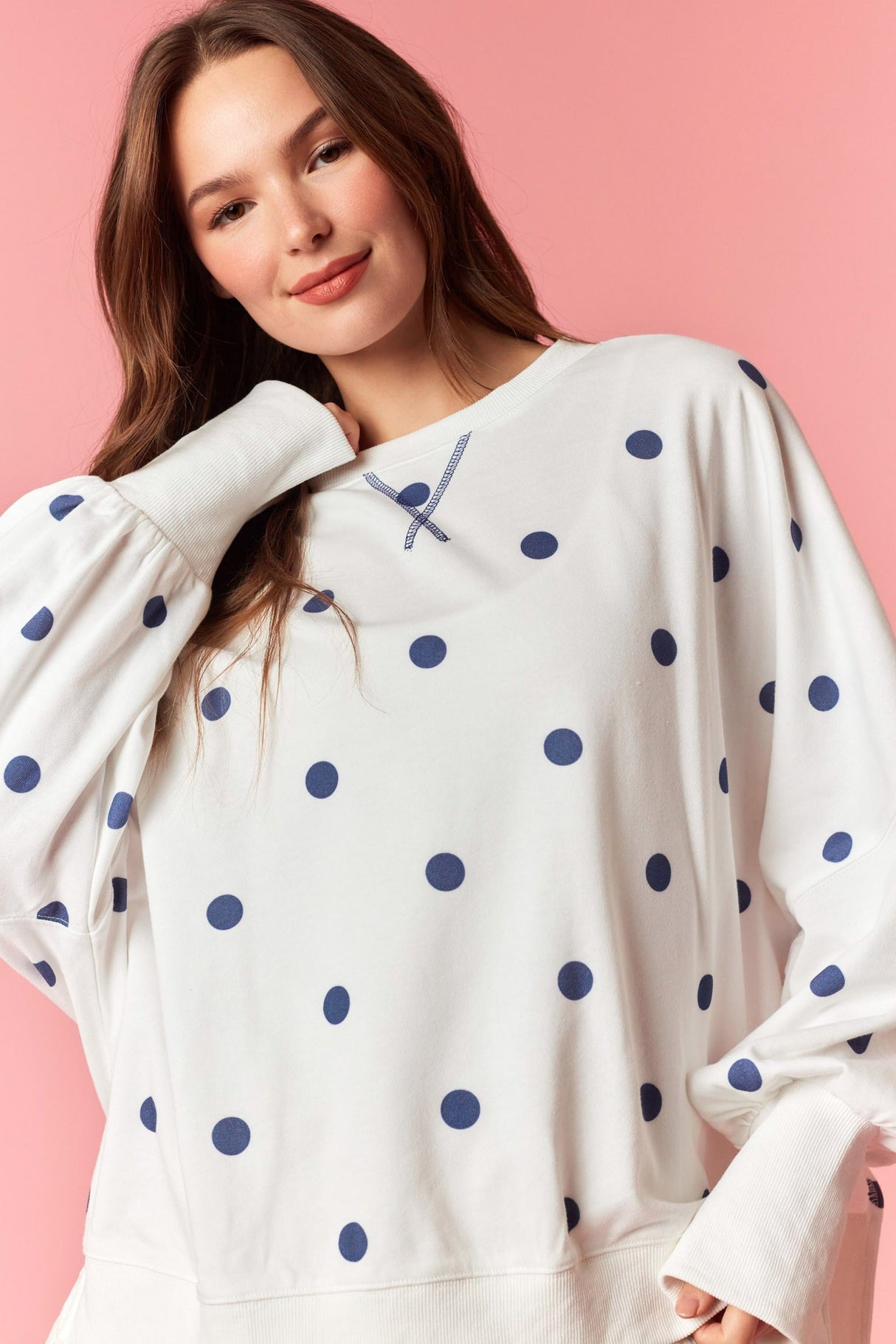 Polka Dot Print Terry Sweatshirt