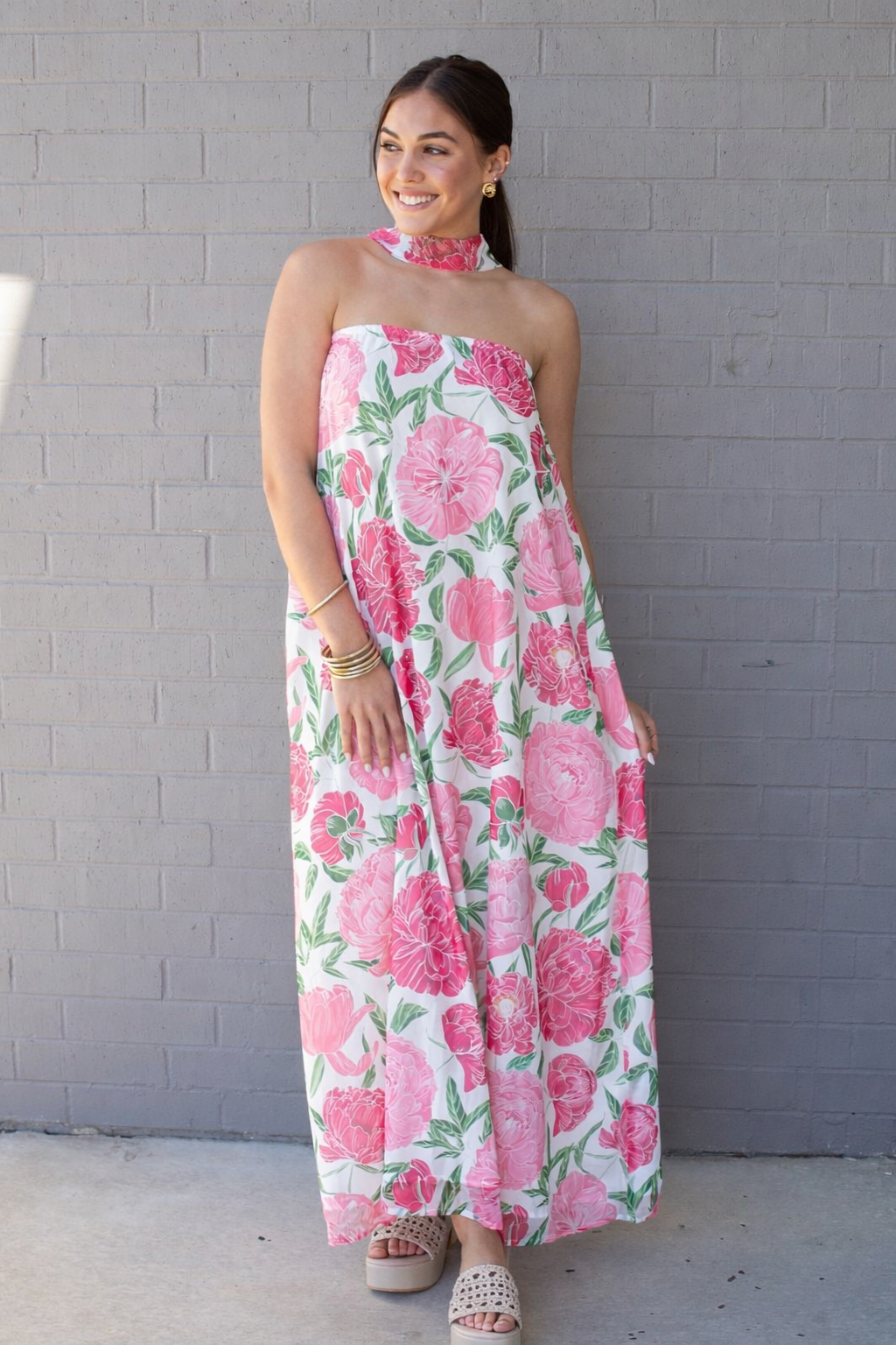 Scarf Strapless Floral Maxi