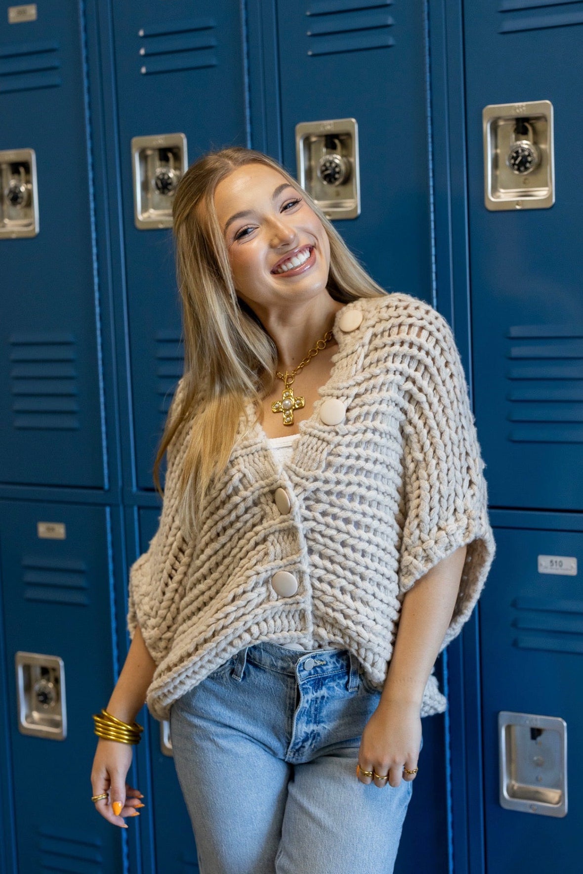 Chunky Open Knit Button Vest