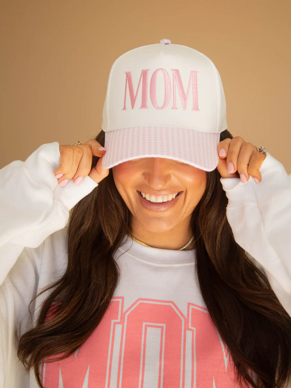 Mom Gingham Trucker Pink