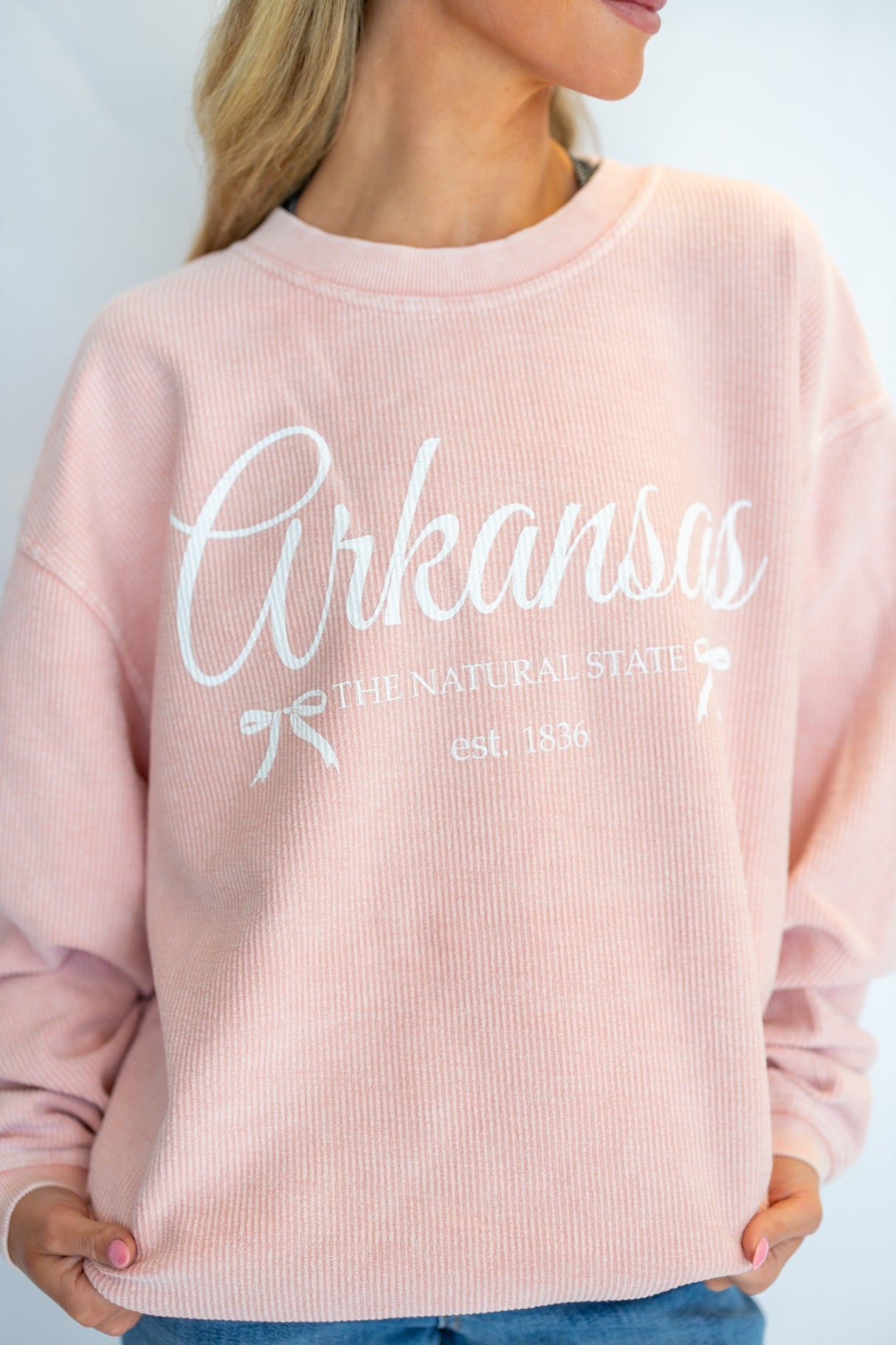 AR EST. BOWS CORDED SWEATSHIRT