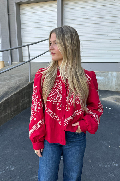 Embroidered Button Up Top