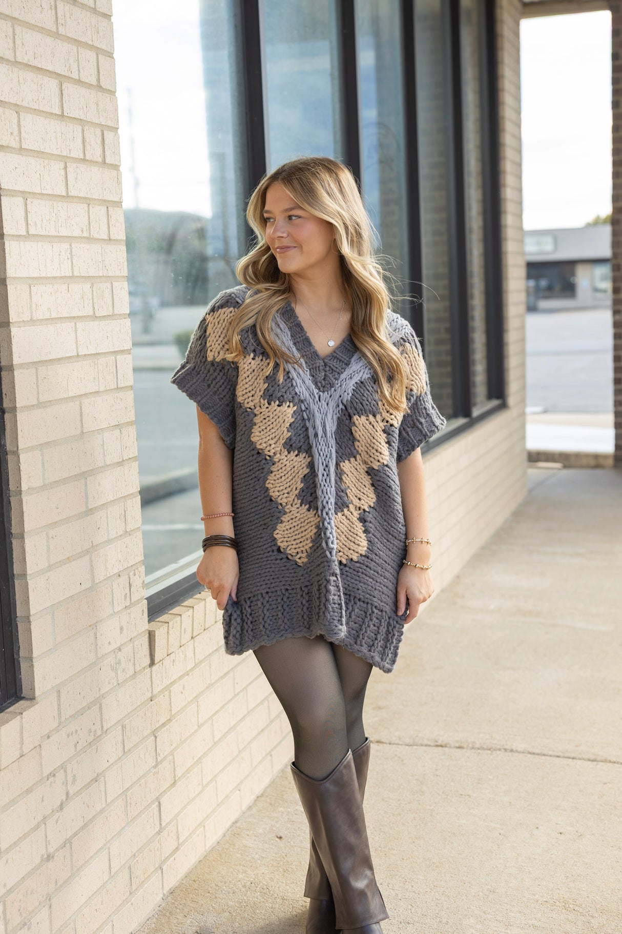 Argyle Knit Sweater Dress