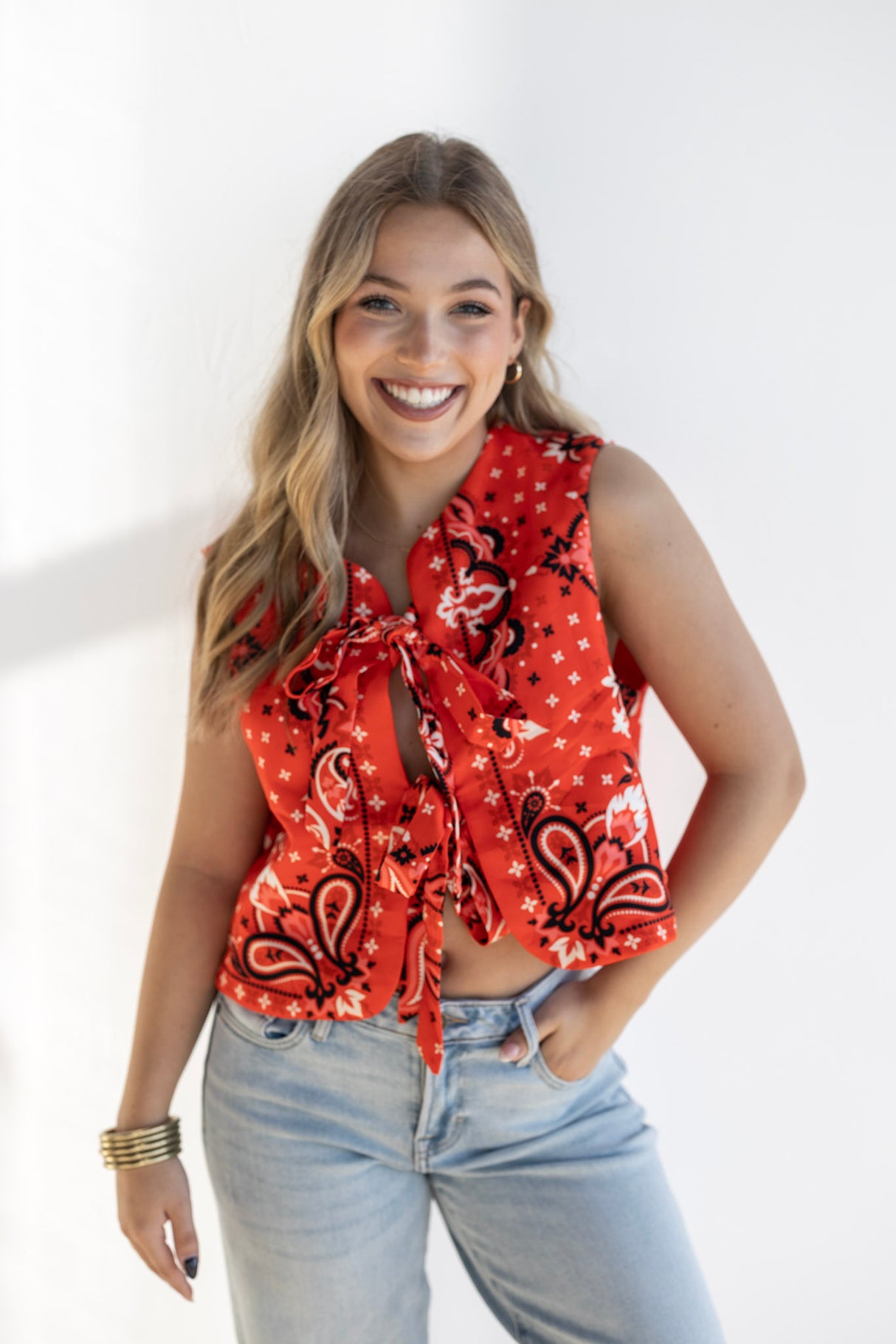 PAISLEY TIE FRONT VEST