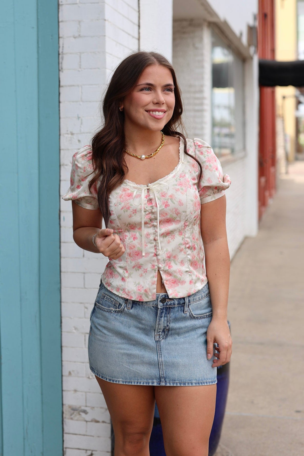 Wildflower Waltz Balloon Short Sleeve Blouse