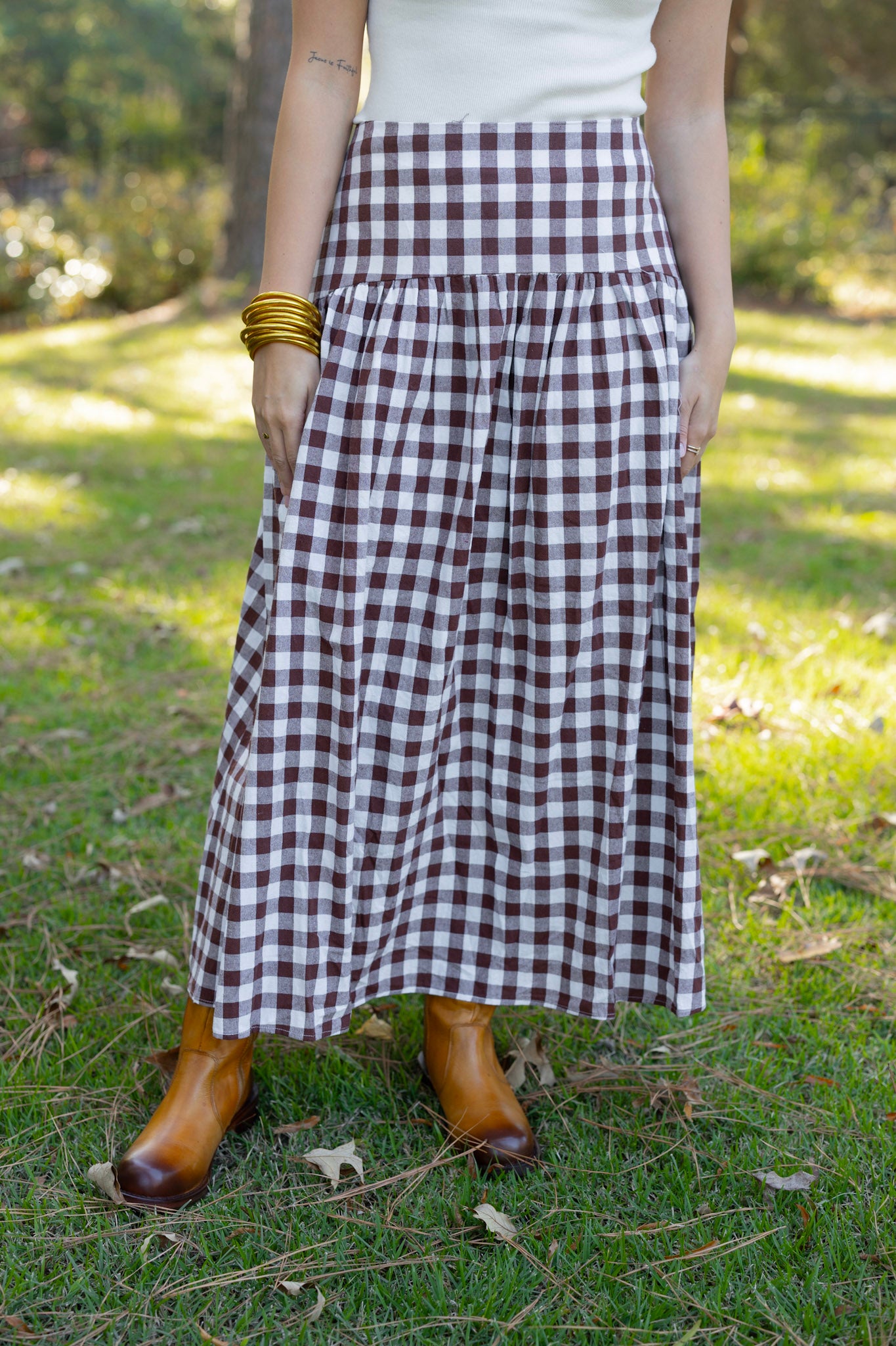 GINGHAM MAXI SKIRT