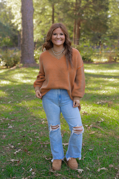 TWO TONE VNECK SWEATER