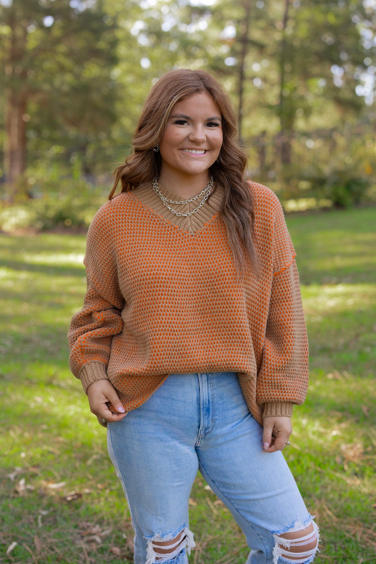 Two Tone V-Neck Sweater (Multiple Colors)