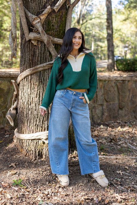 RELAXED FIT HALF ZIP SWEATER