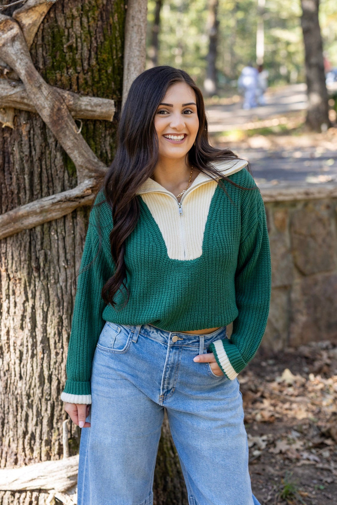RELAXED FIT HALF ZIP SWEATER