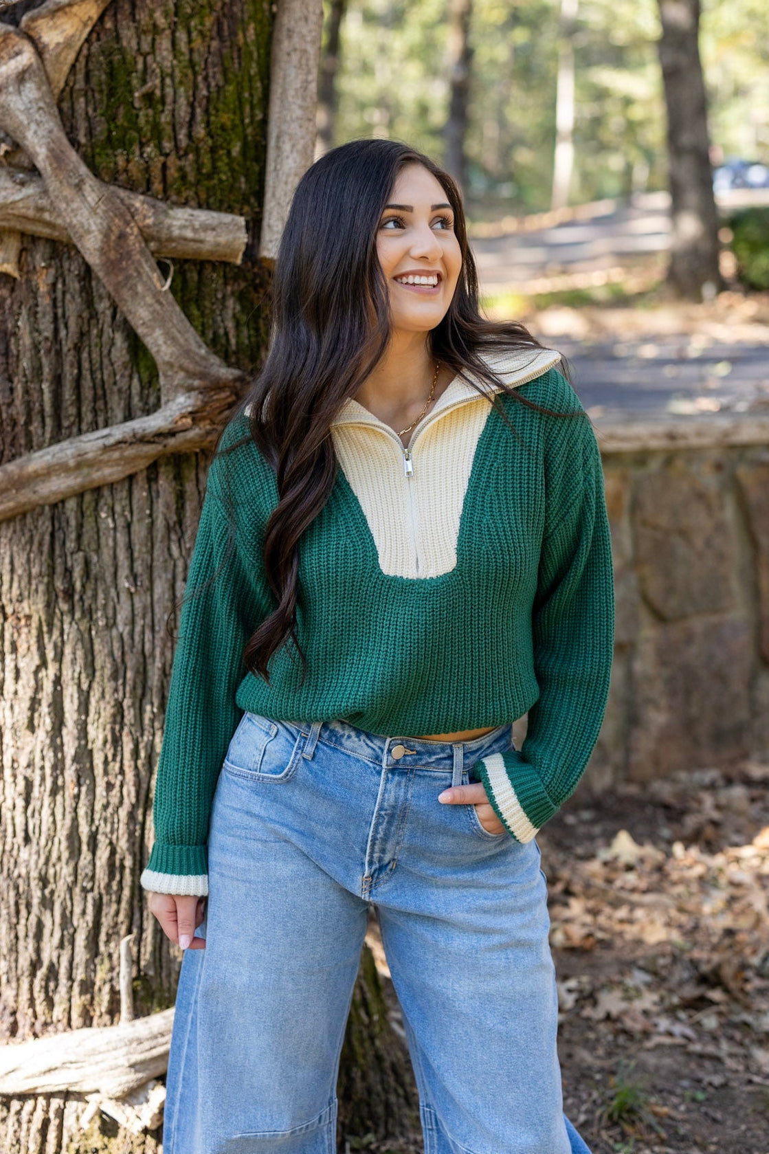 RELAXED FIT HALF ZIP SWEATER