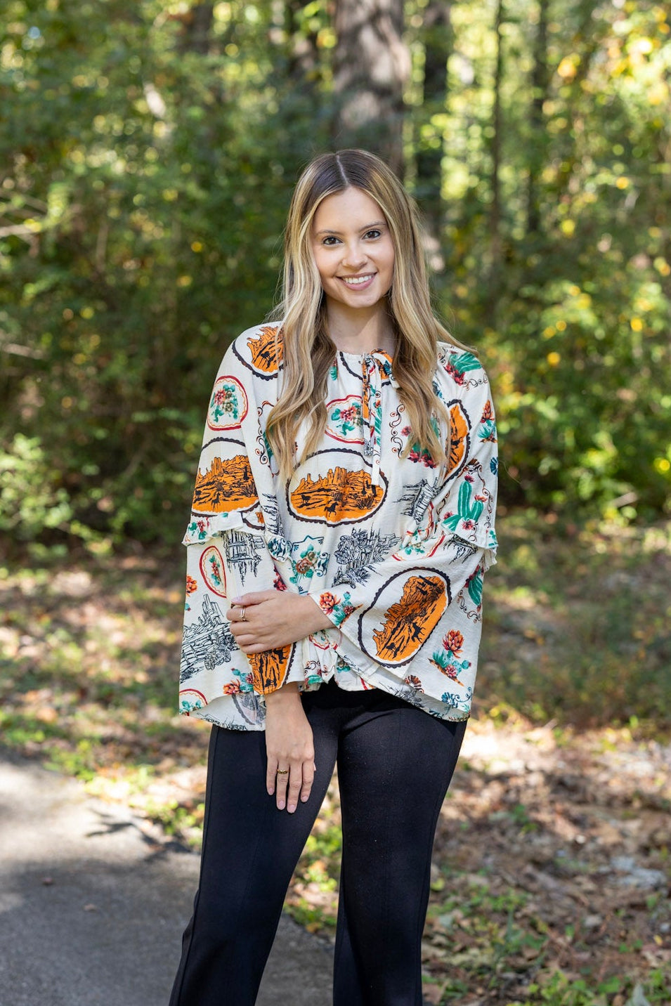 WESTERN PRINT PEASANT BLOUSE