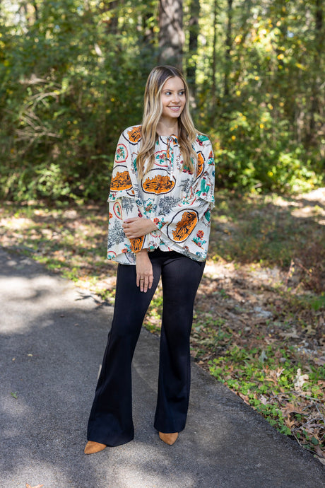 WESTERN PRINT PEASANT BLOUSE