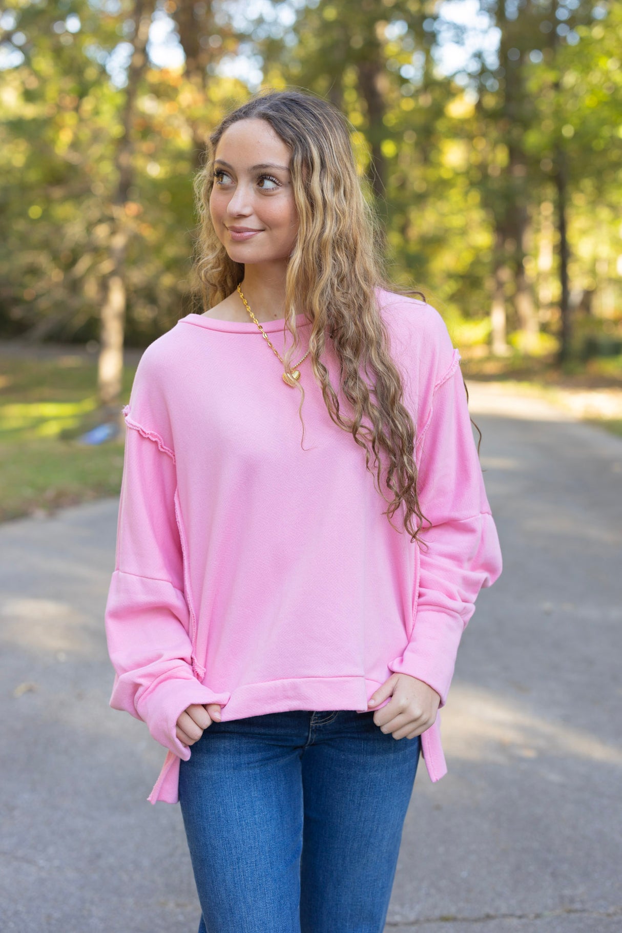 Raw Edge Hi-Low Terry Top (Multiple Colors)