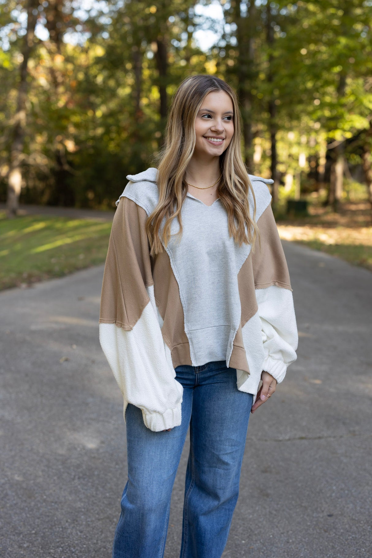 TERRY COLORBLOCK COLLAR TOP