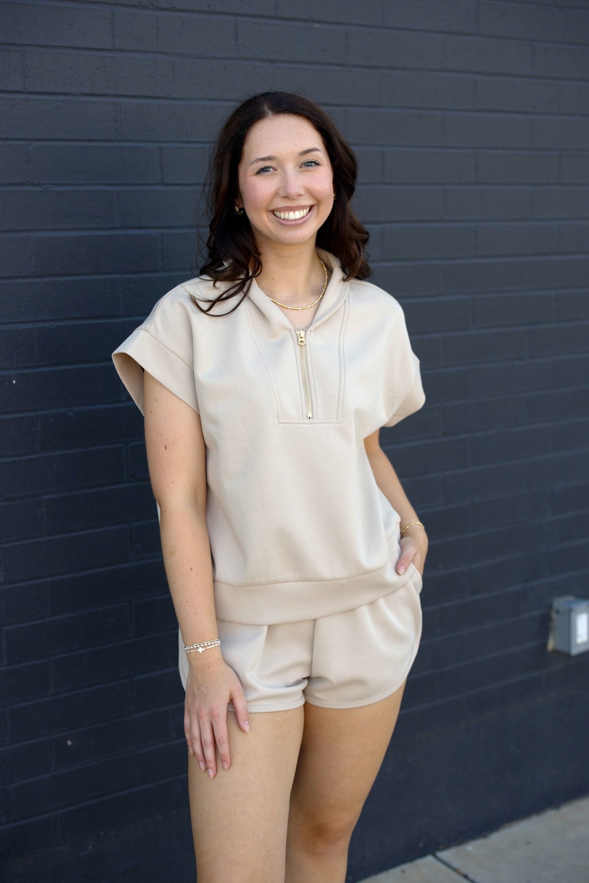 Short Sleeve Zip Scuba Sweater (Multiple Colors)