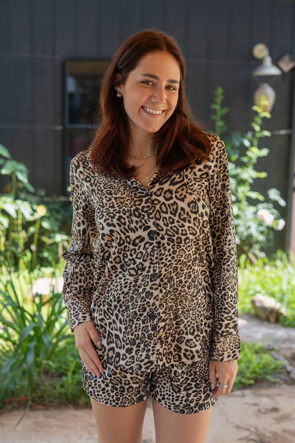 Marie Satin Button Down (Leopard)