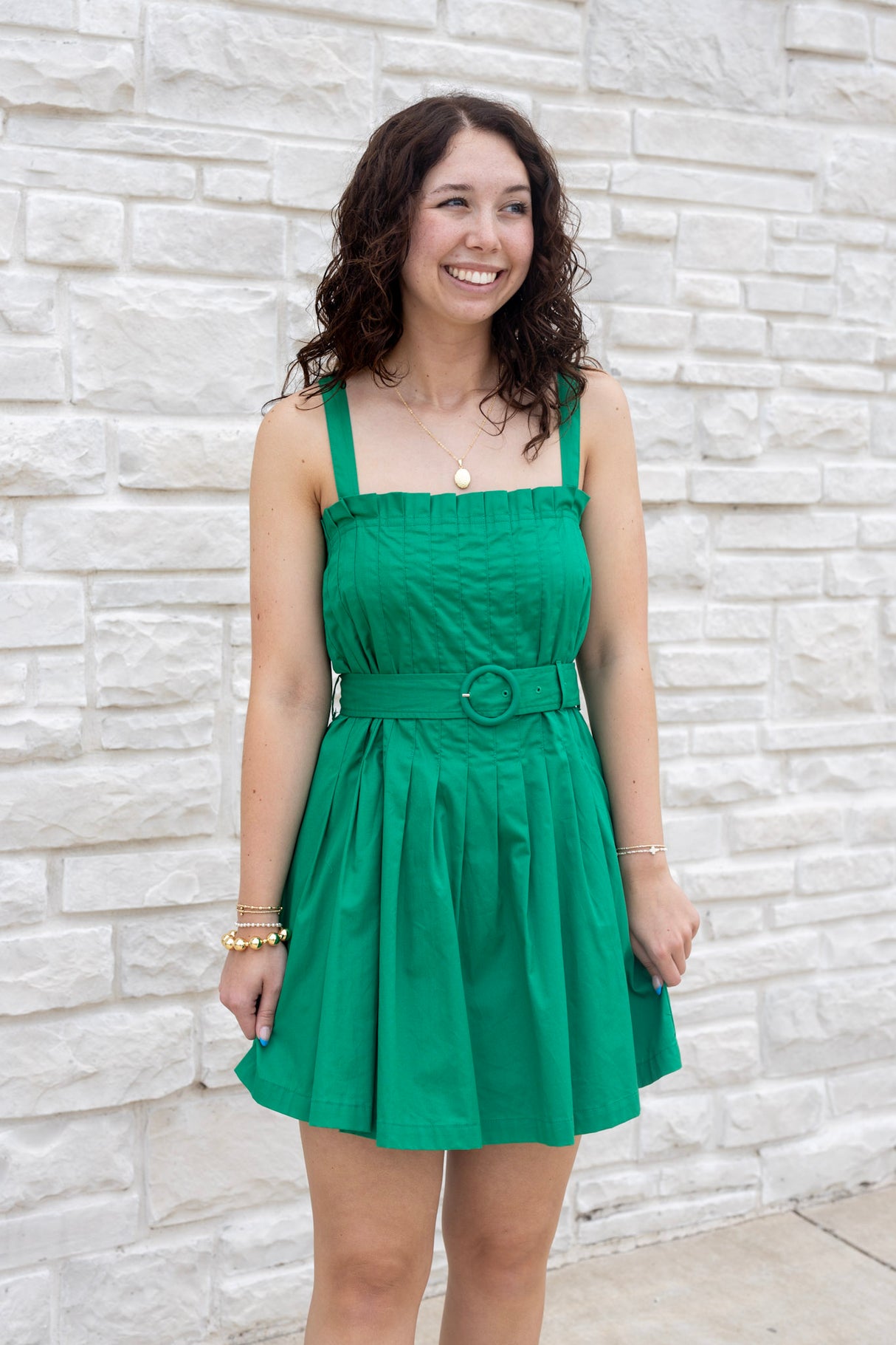 Pleated Belt Dress