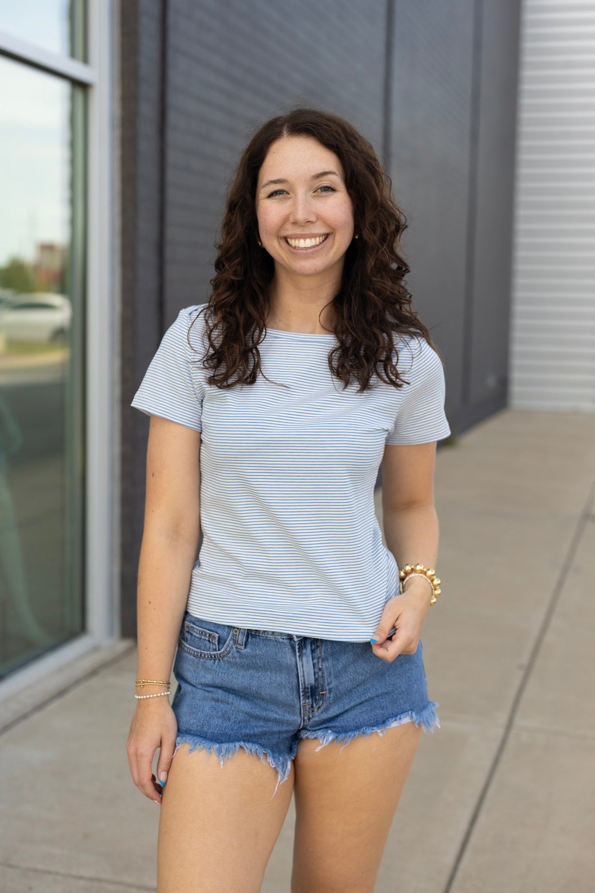 Boat Neck Stripe Top
