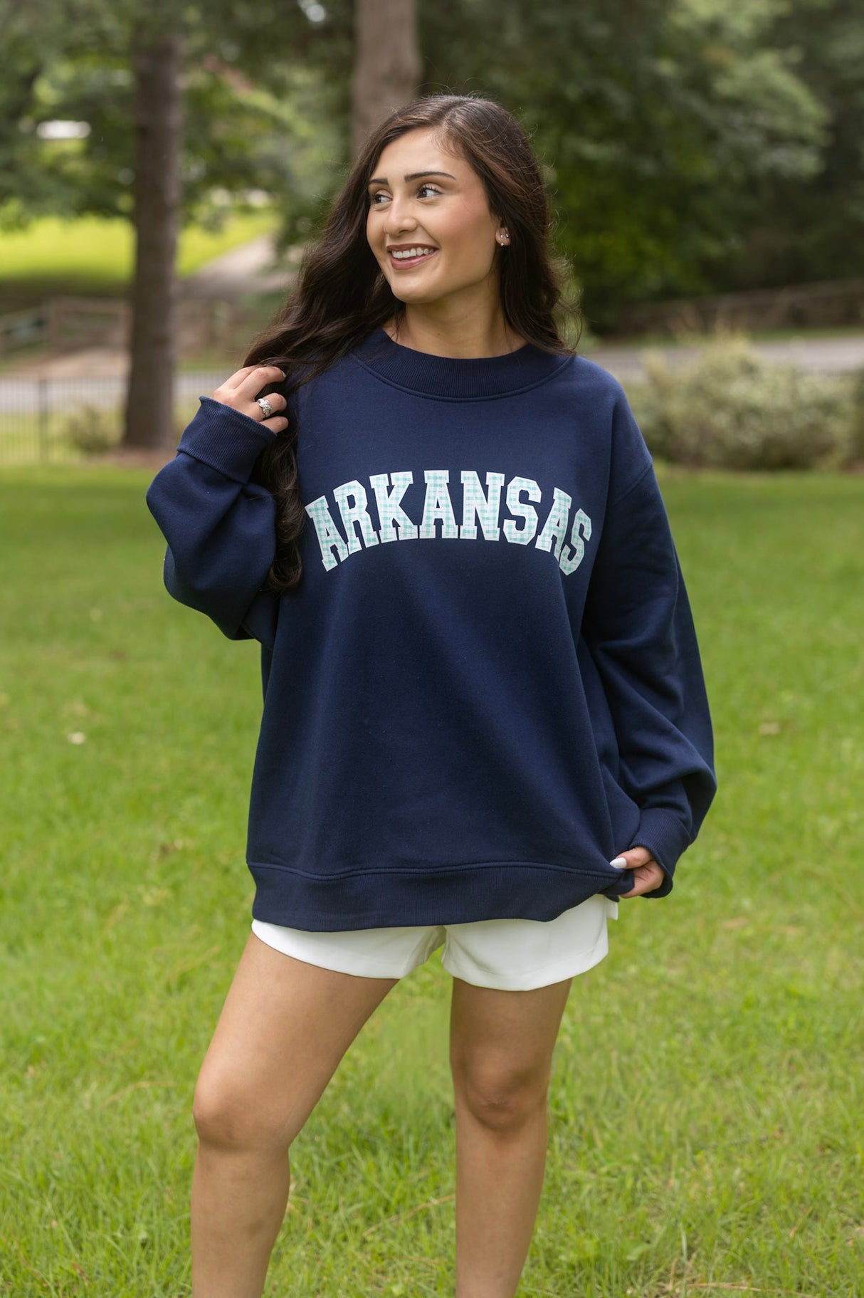 Gingham Arkansas Navy Mockneck
