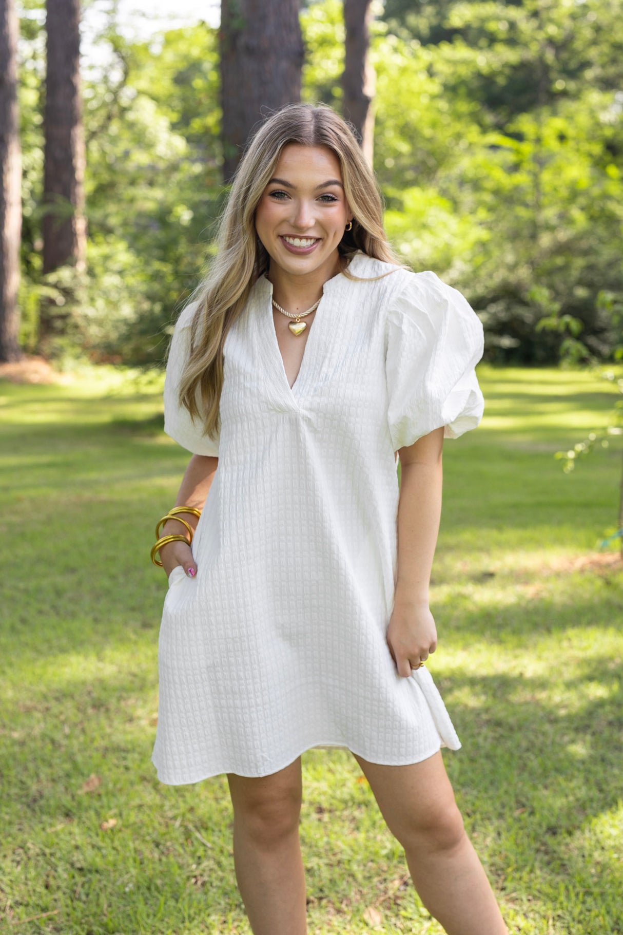 Puff Sleeve Textured Mini Dress