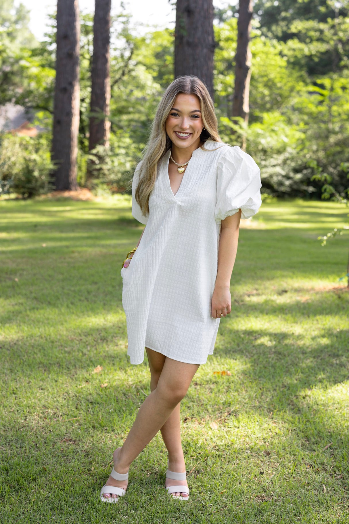 Puff Sleeve Textured Mini Dress