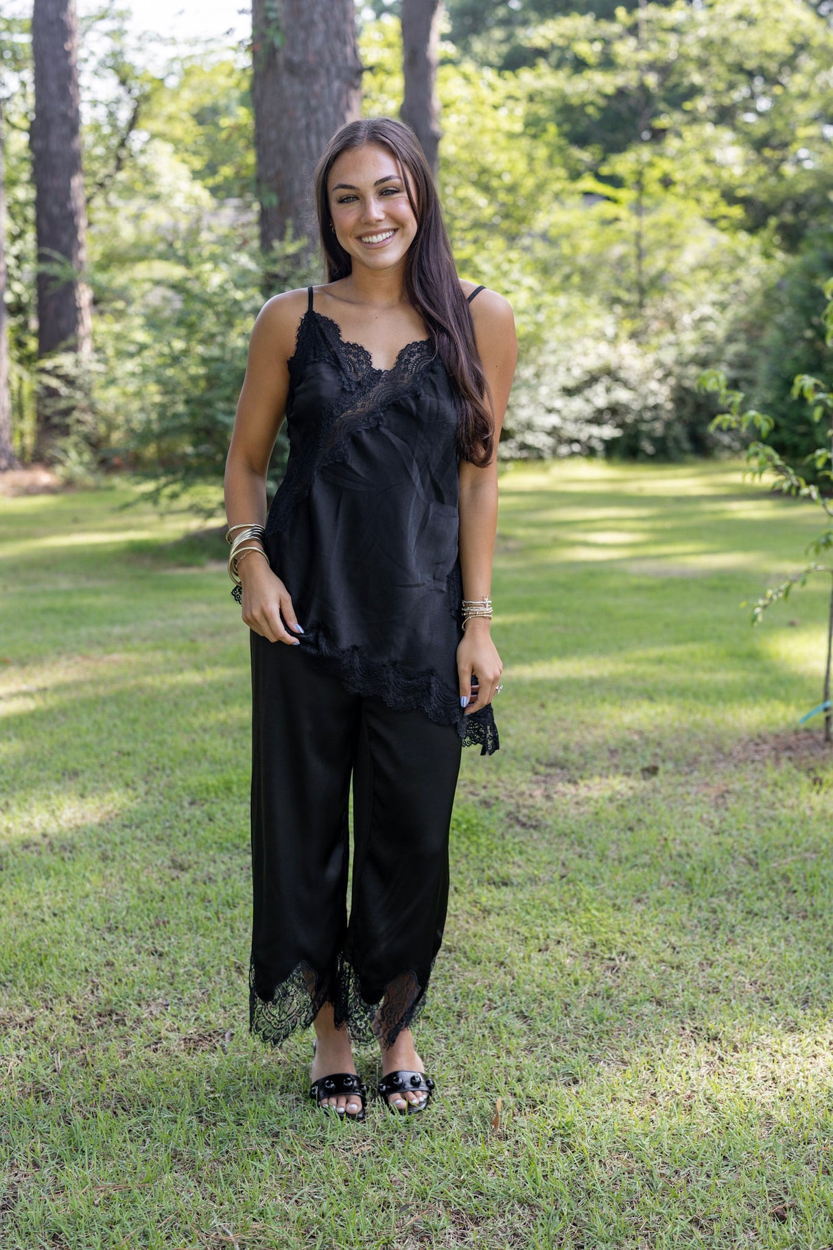 Lace Trim Wide Leg Pants