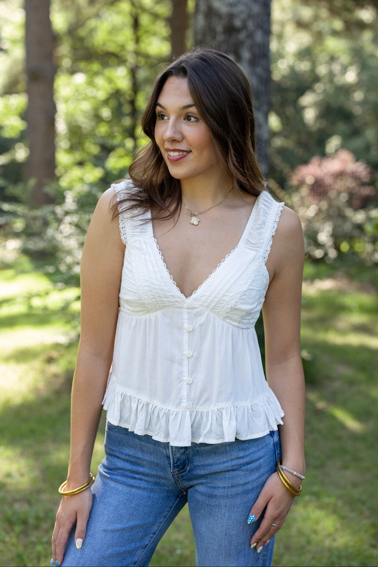 Lace Trim Ruffle Babydoll Tank