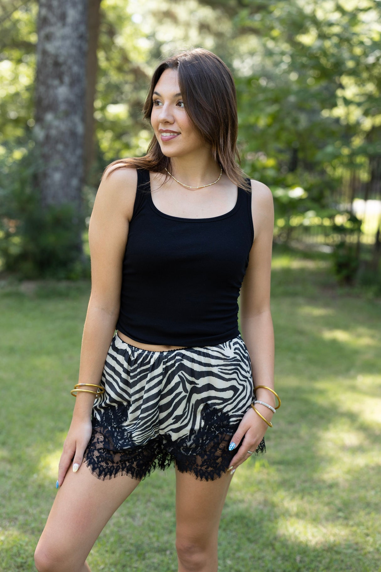 Zebra Print Lace Trim Shorts