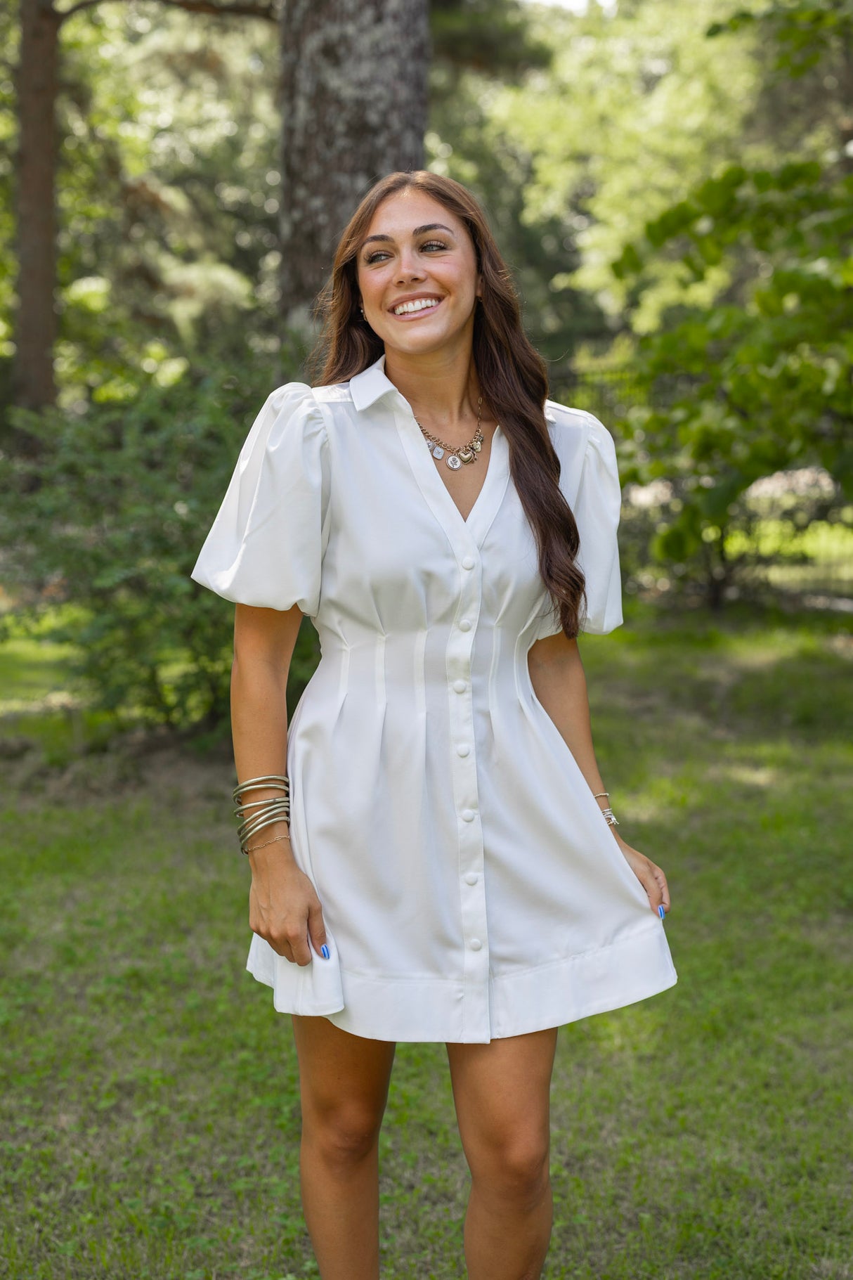 Pleated Button Down Mini Dress