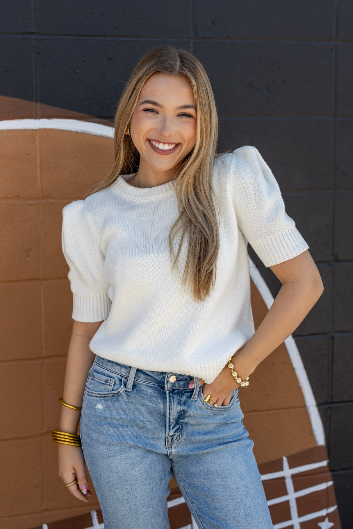 Poppy Puff Sleeve Knit Top