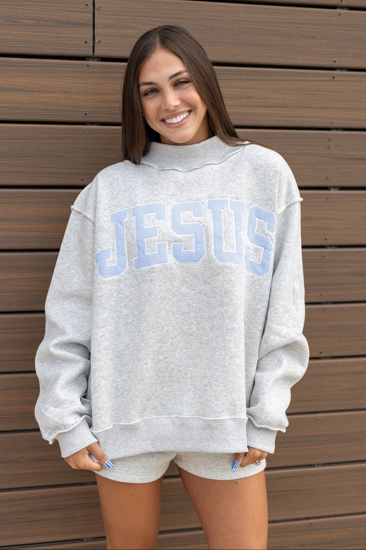 Jesus Pinstripe Mock Neck