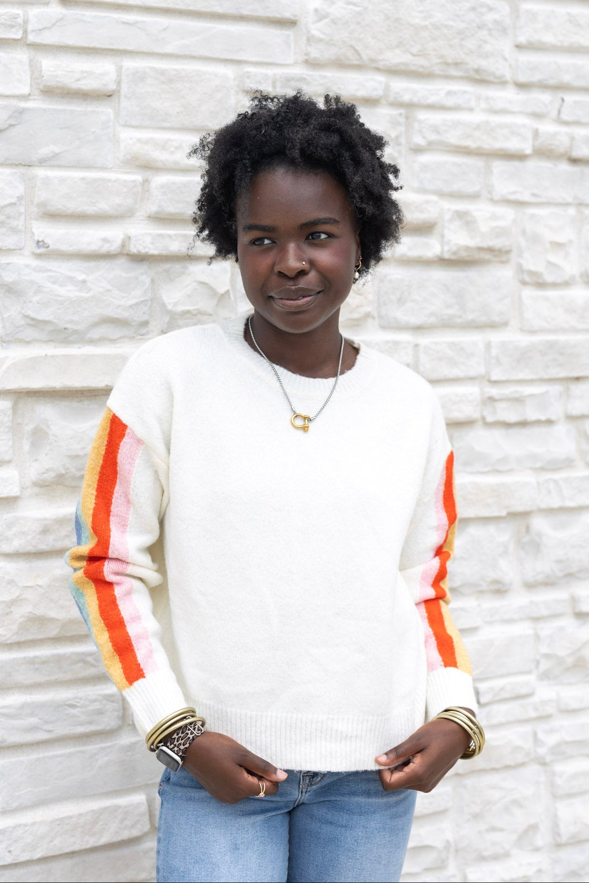 Contrast Sleeve Stripe Sweater