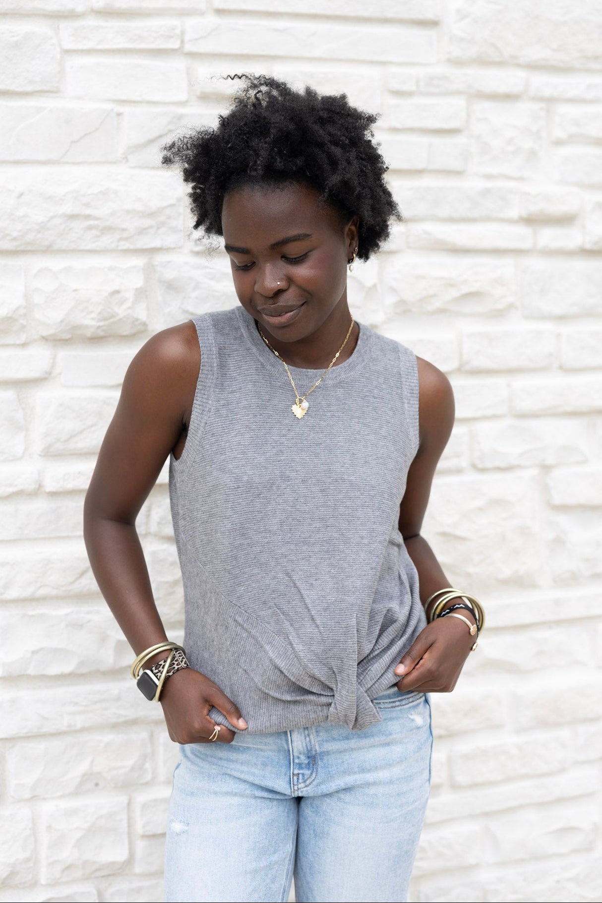 Crewneck Rib Knot Front Tank