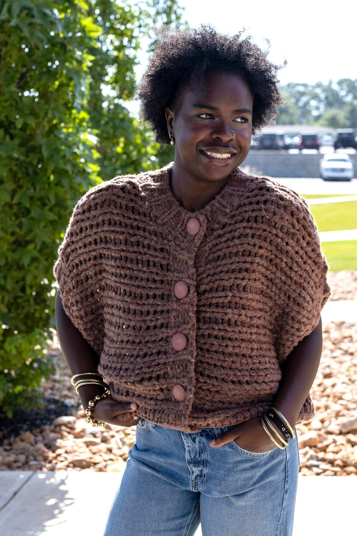 Chunky Open Knit Button Vest