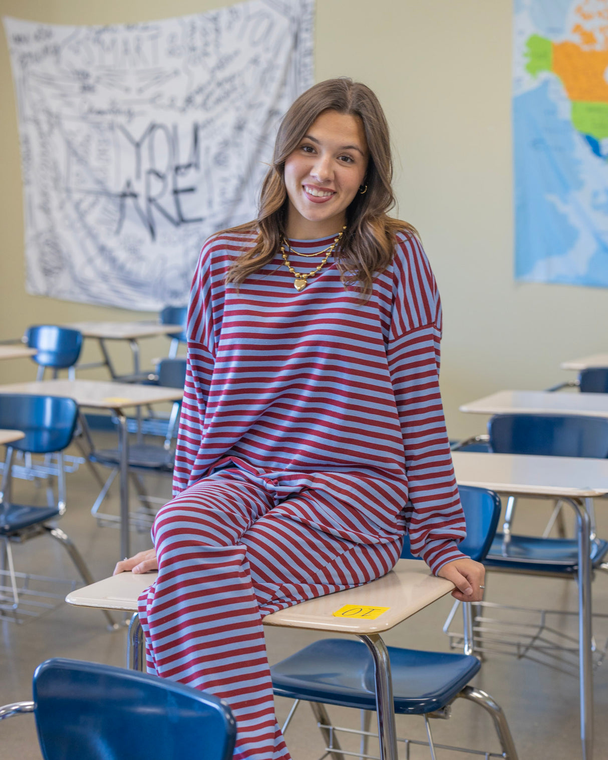 Long Sleeve Round Neck Stripe Boxy Top