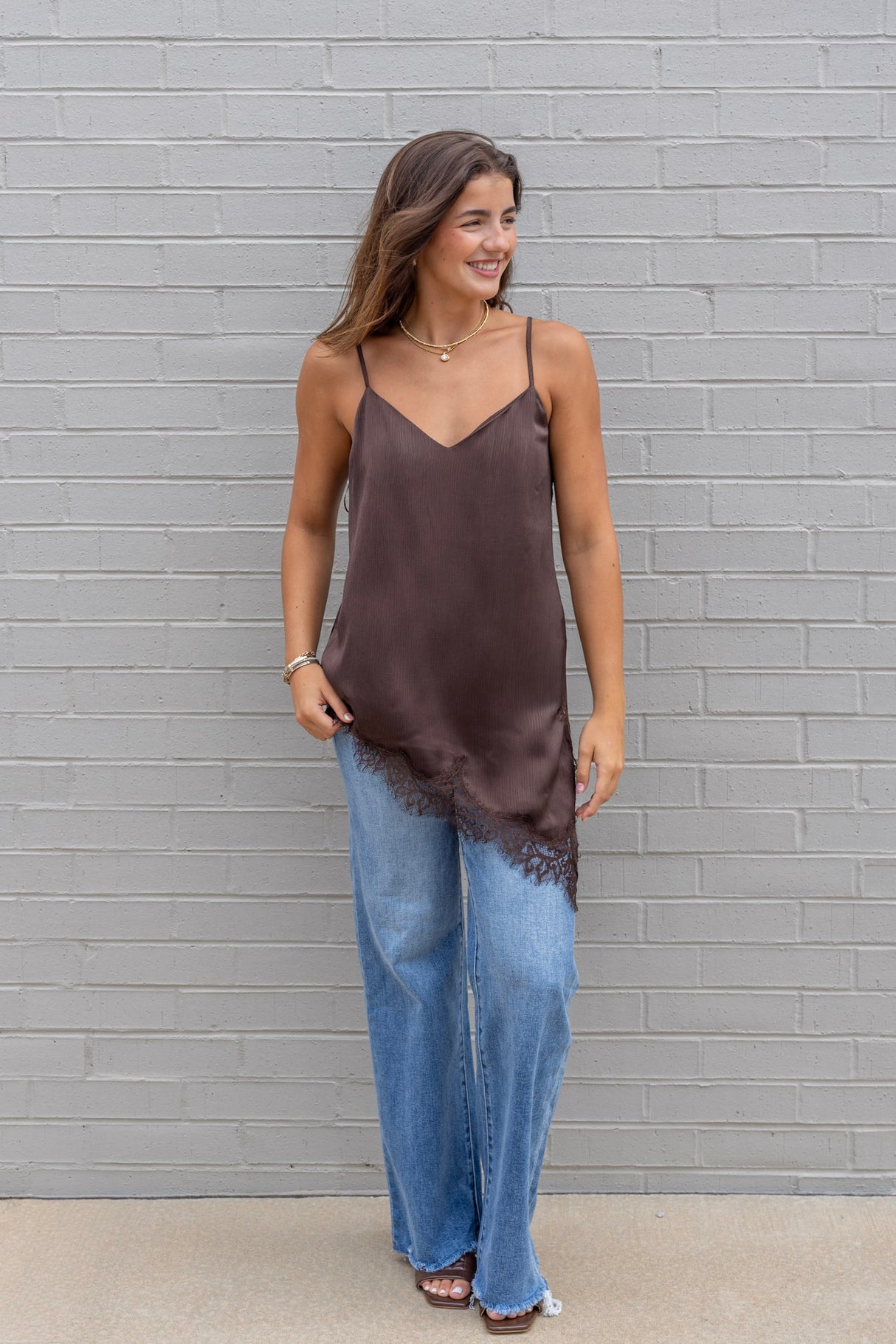 Asymmetrical Crinkled Satin Cami Tunic