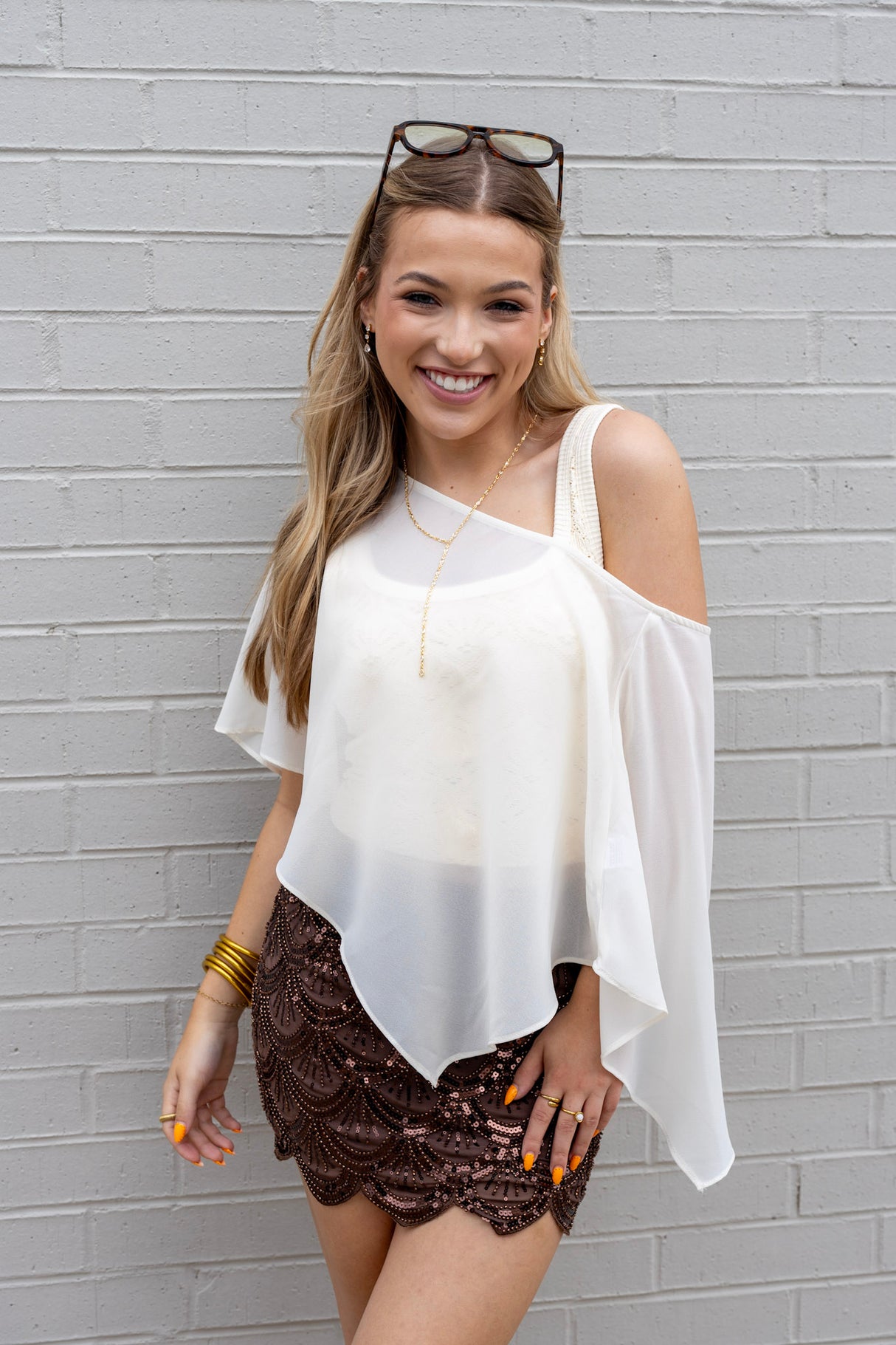 Sequin Scalloped Mini Skirt