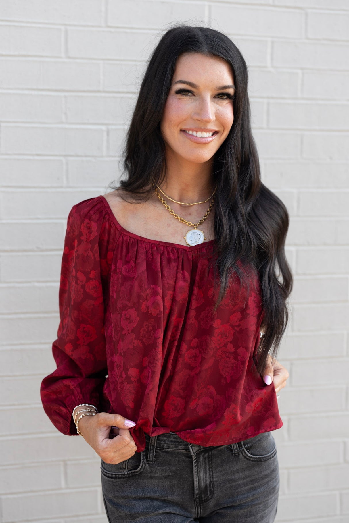 Billowy Raglan Sleeve Blouse w/ Back Tie