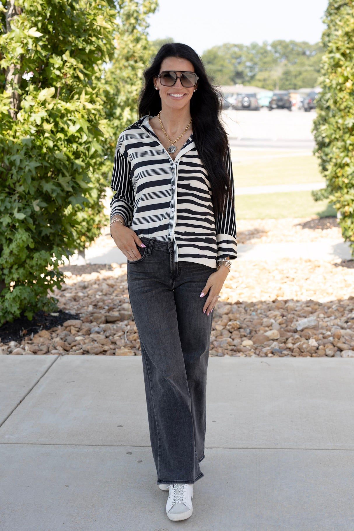 Stripe Blocked Satin Shirt