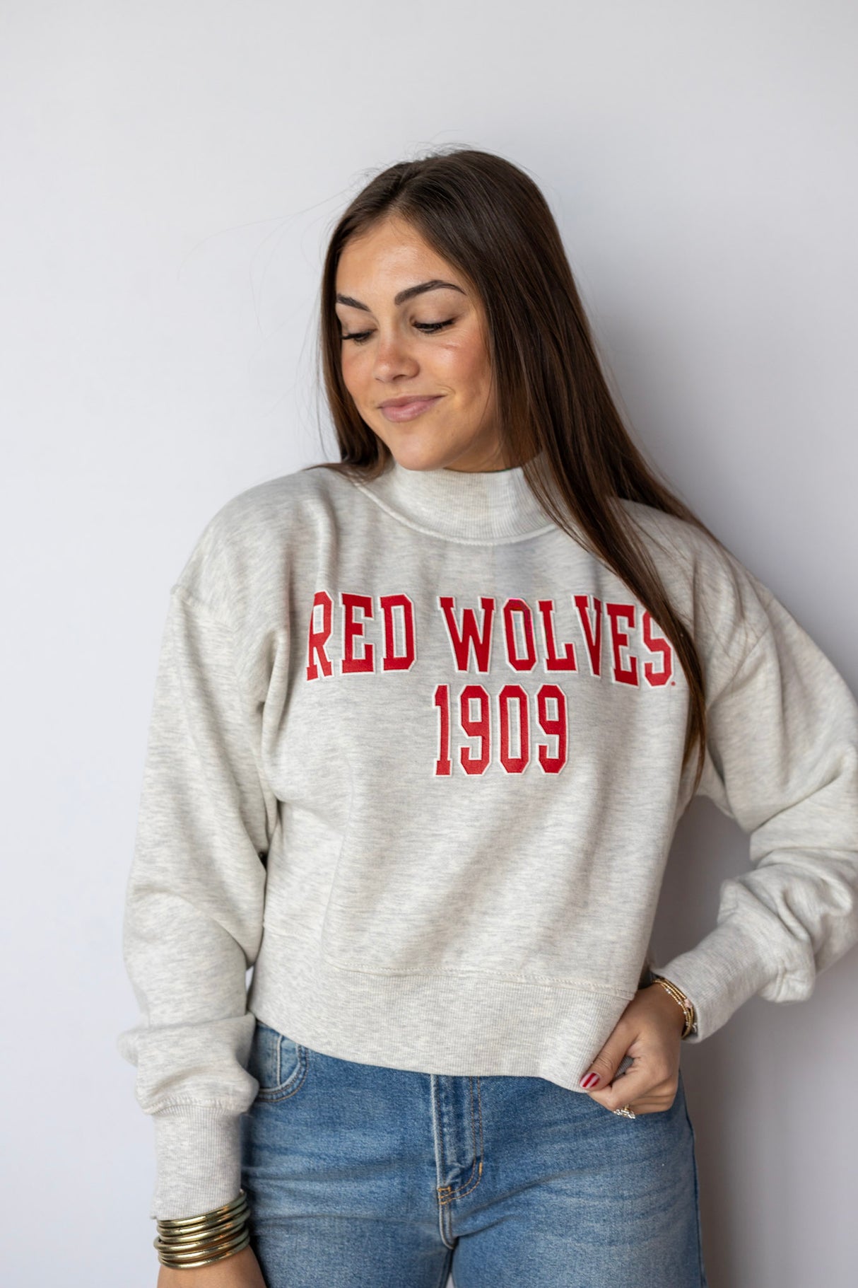 ARKANSAS STATE UNIVERSITY BLOCK PUFF MOCKNECK