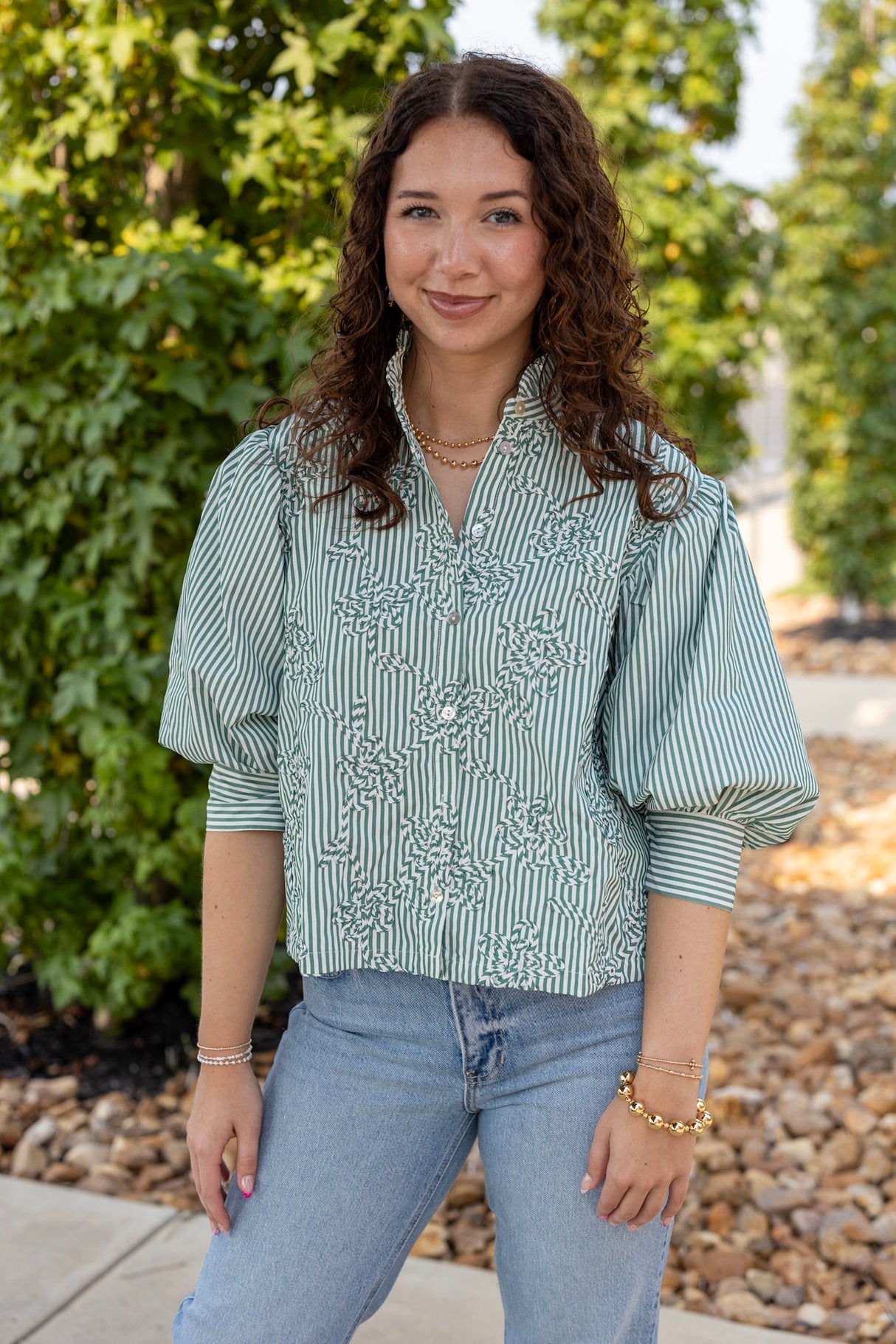 Cord Detail Puff Sleeve Blouse