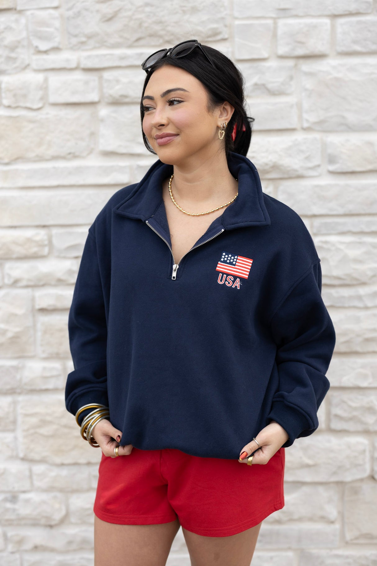 USA Collar Quarter Zip Top