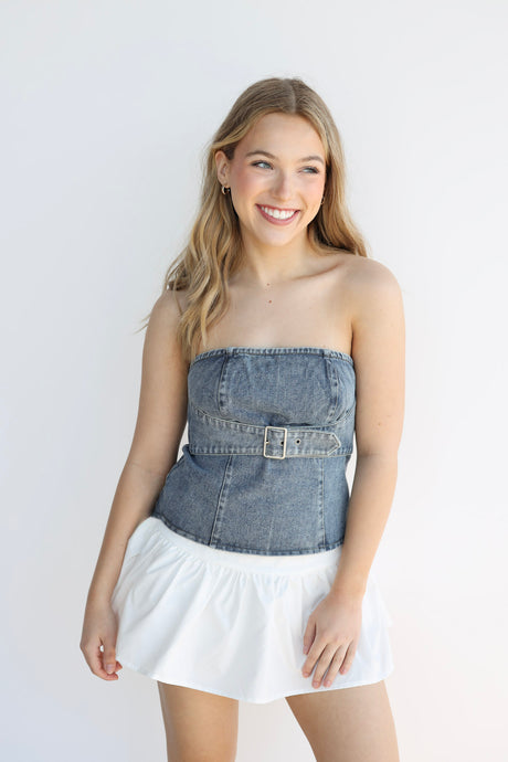 DENIM BUSTIER TOP