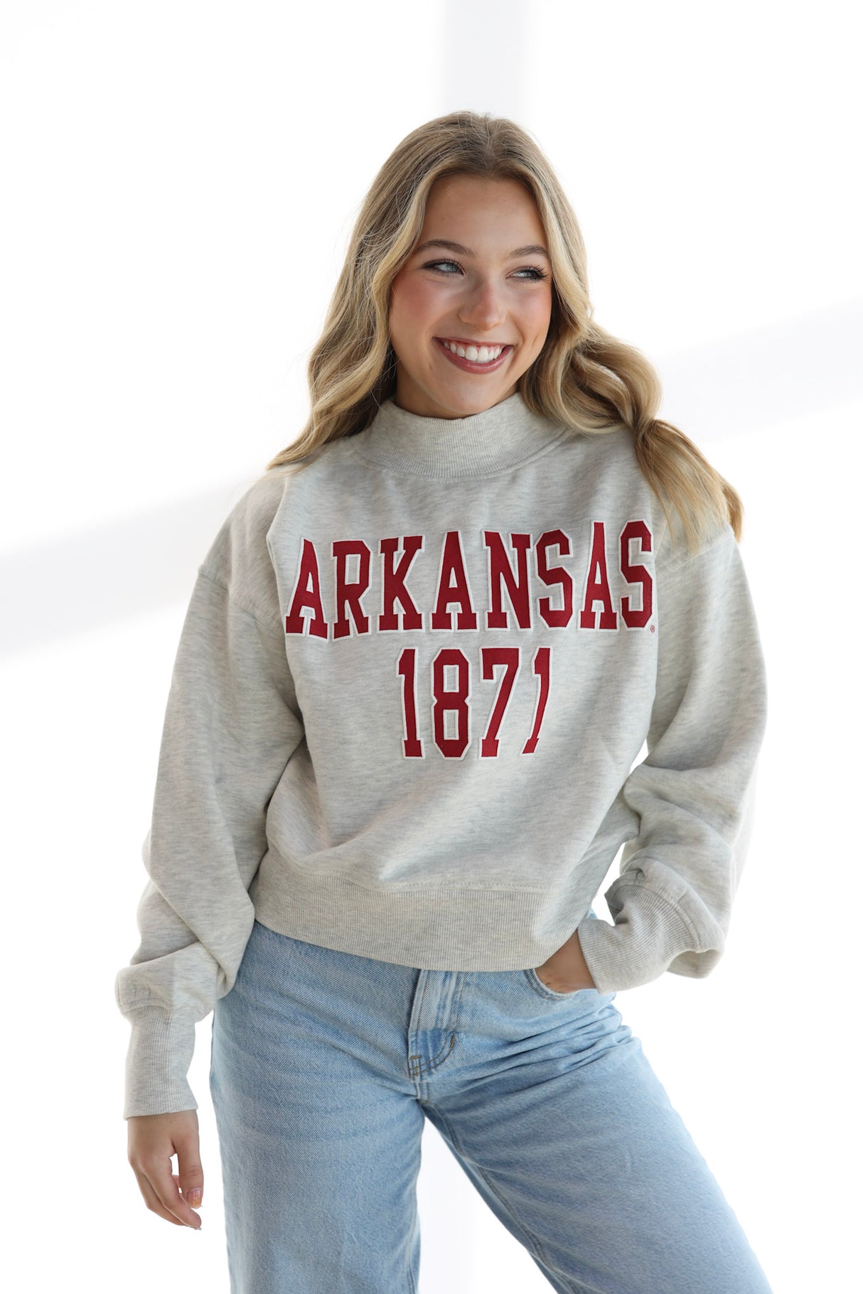 Arkansas Puff Block Mockneck Sweatshirt