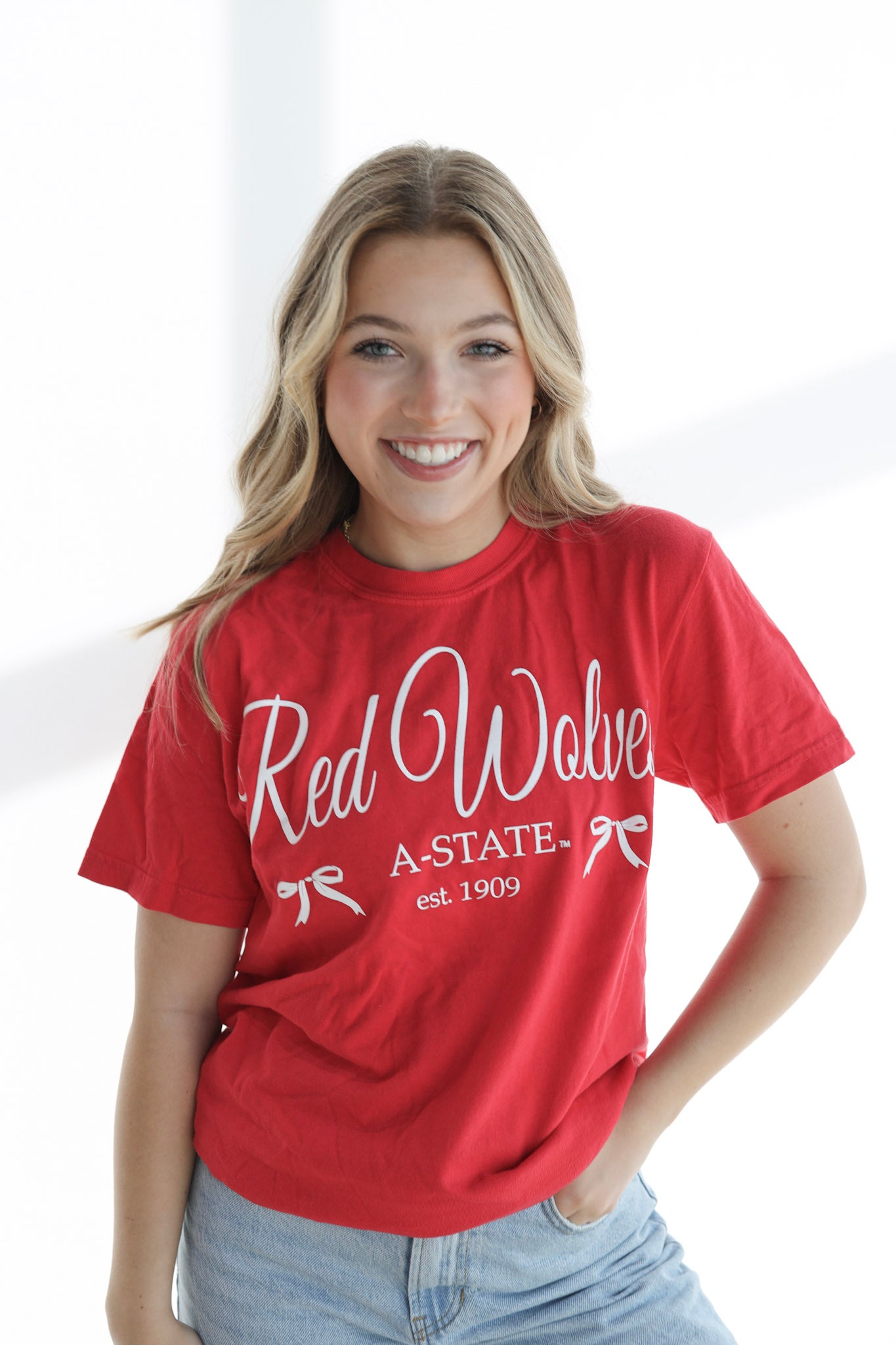 RED ARKANSAS STATE RED WOLVES BOW TEE