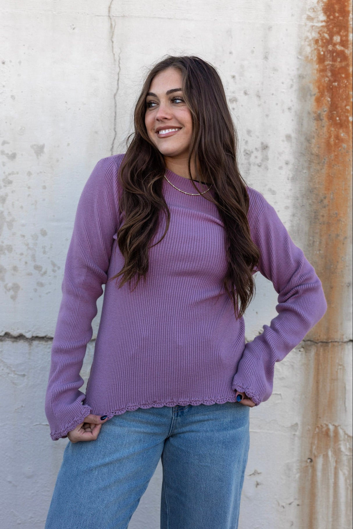 Scallop Mock Neck Sweater