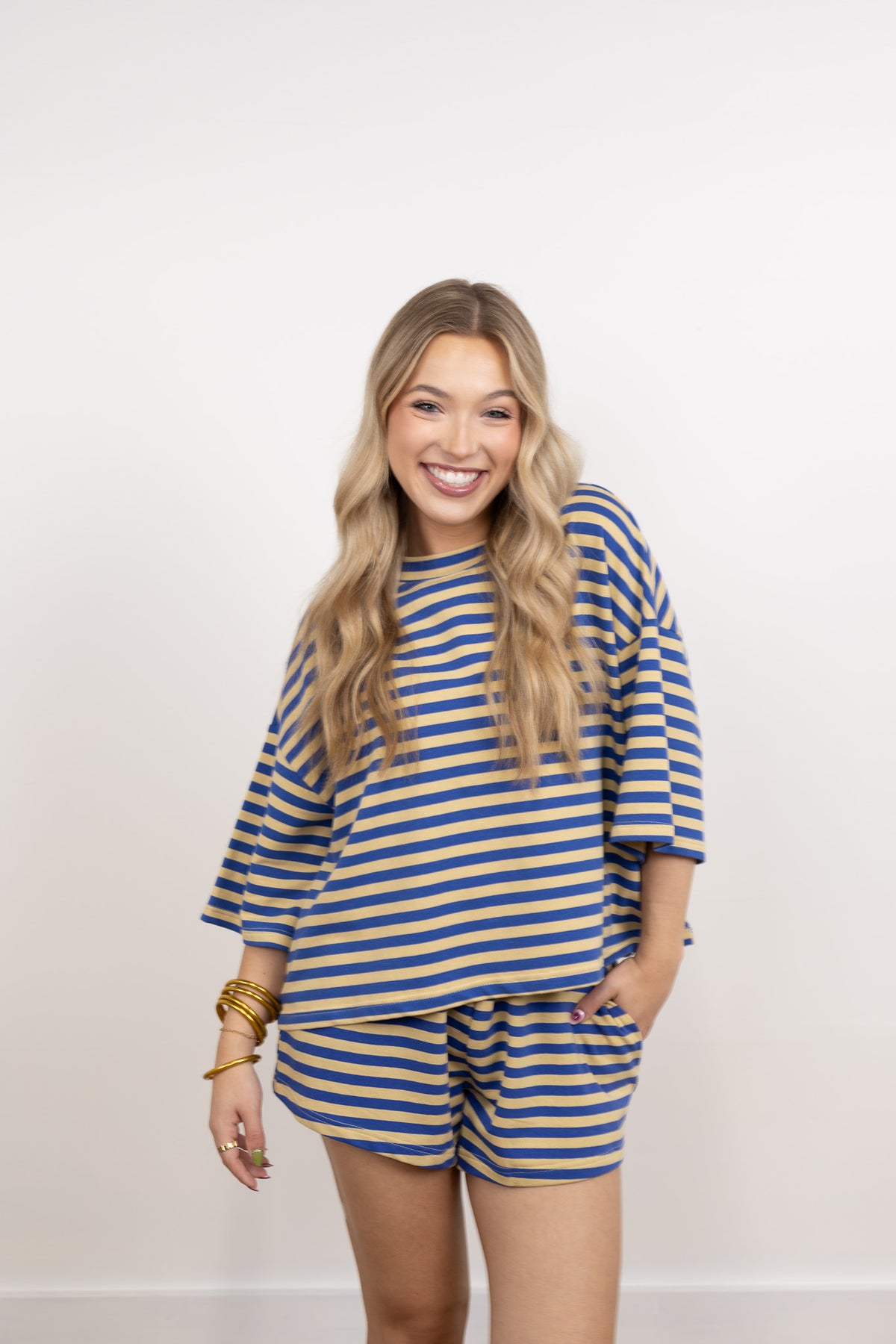 Yellow/Royal Striped Knit Shorts